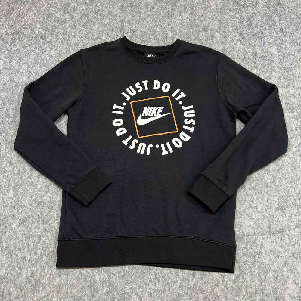 Nike Sweatshirt Mens Medium Black Just Do It Crewneck Pullover Casual A0157